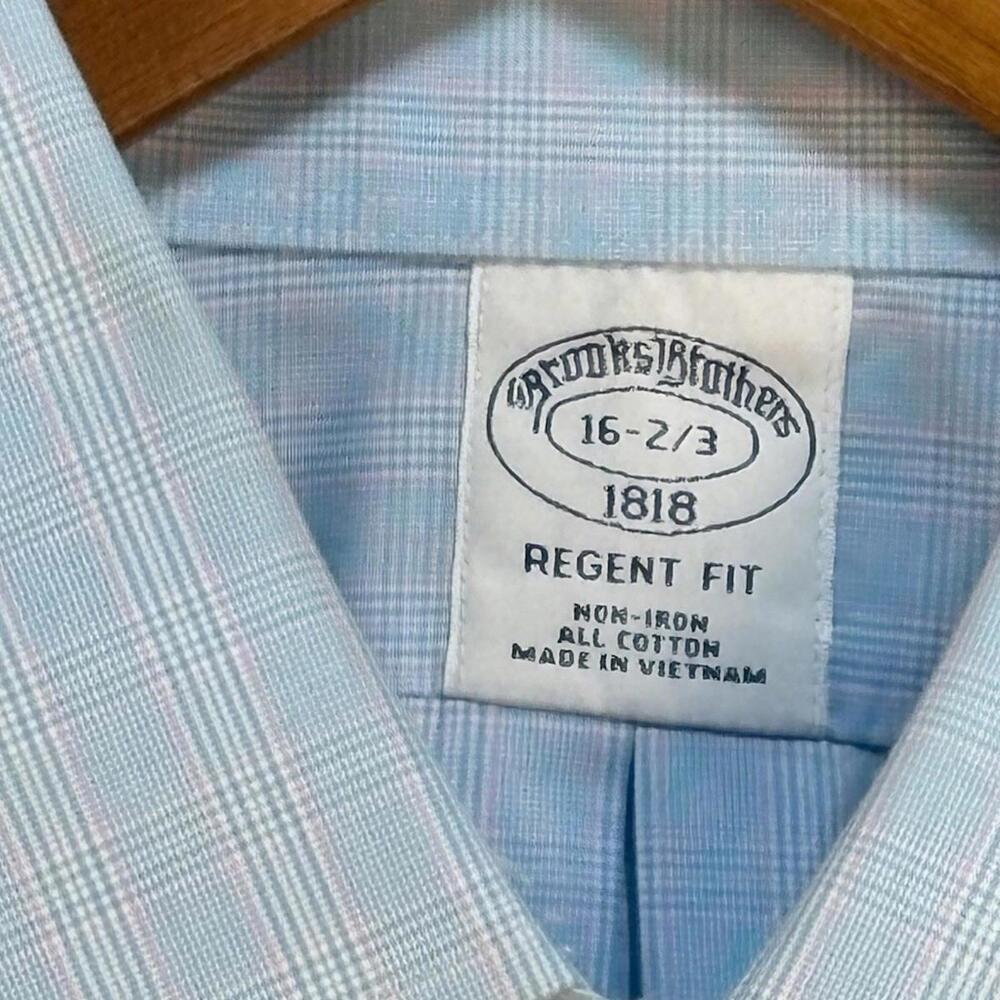 Brooks Brothers 1818 Regent Shirt Mens 16 2/3‎ Blue Plaid Non Iron Supima Cotton - Picture 3 of 9